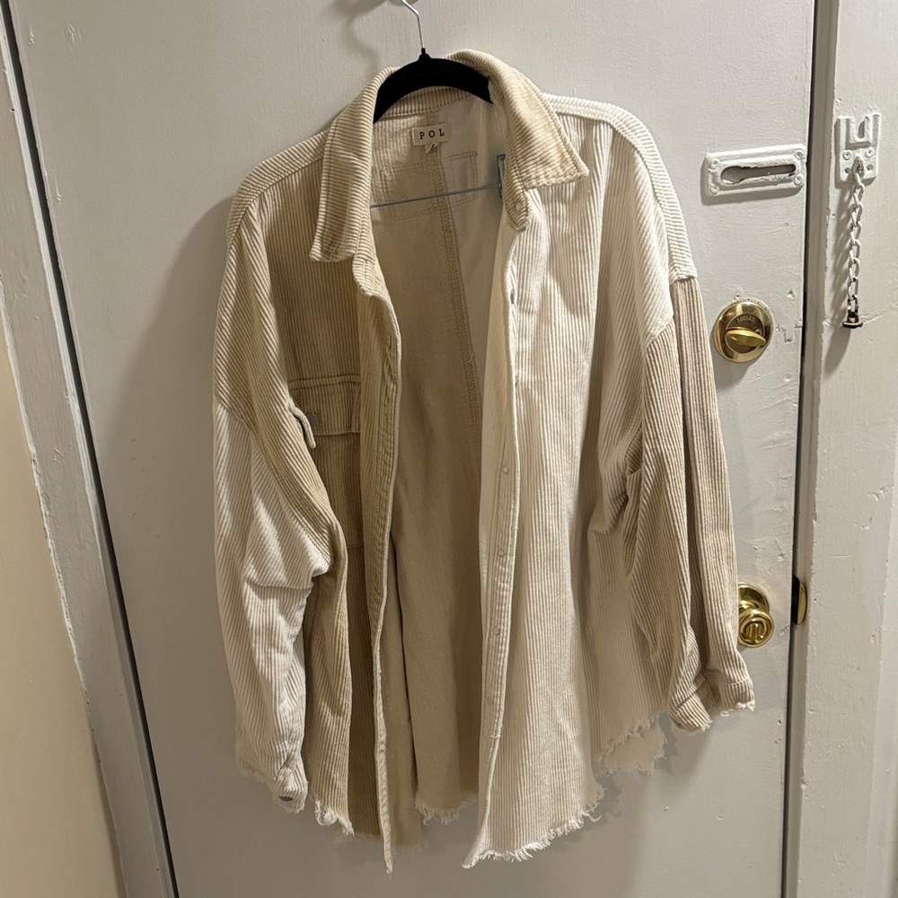 Beige Corduroy Button-Up Shirt